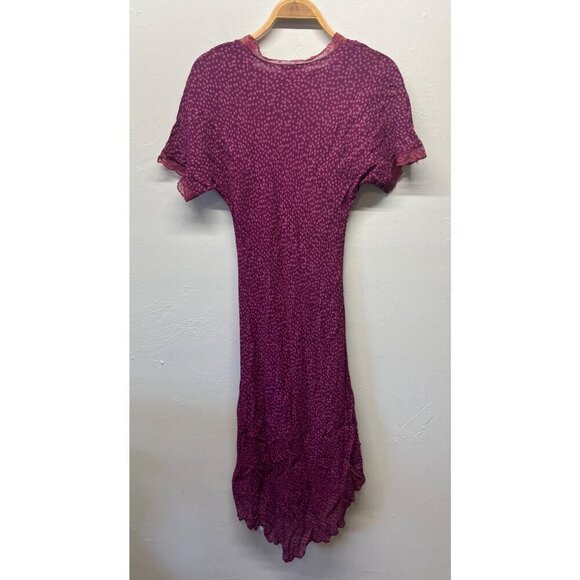 April Cornell Midi Maxi Dress V-Shaped Hem Medium Burgundy Purple Dots Lace Y2K - Picture 2 of 9